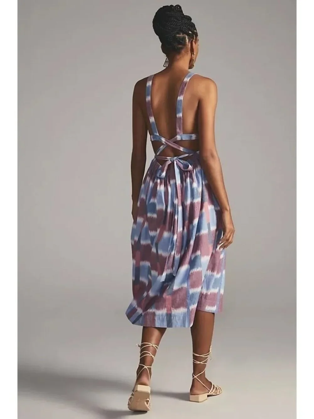 Anthropologie Deep V Strappy Back Tie Midi Dress - Picture 4 of 6